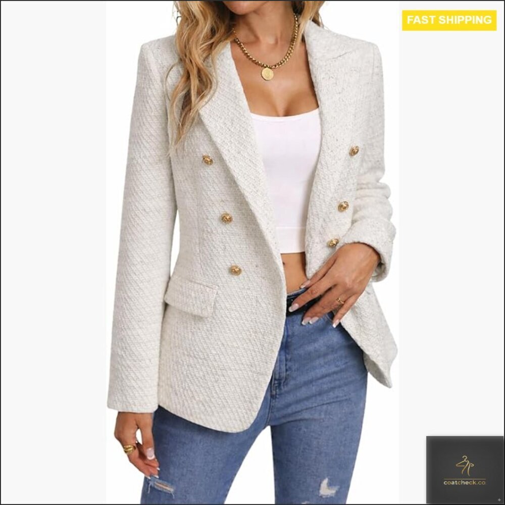 Tweed Plaid Blazer Jacket Elegant Business Casual Fully Lined Work Coat